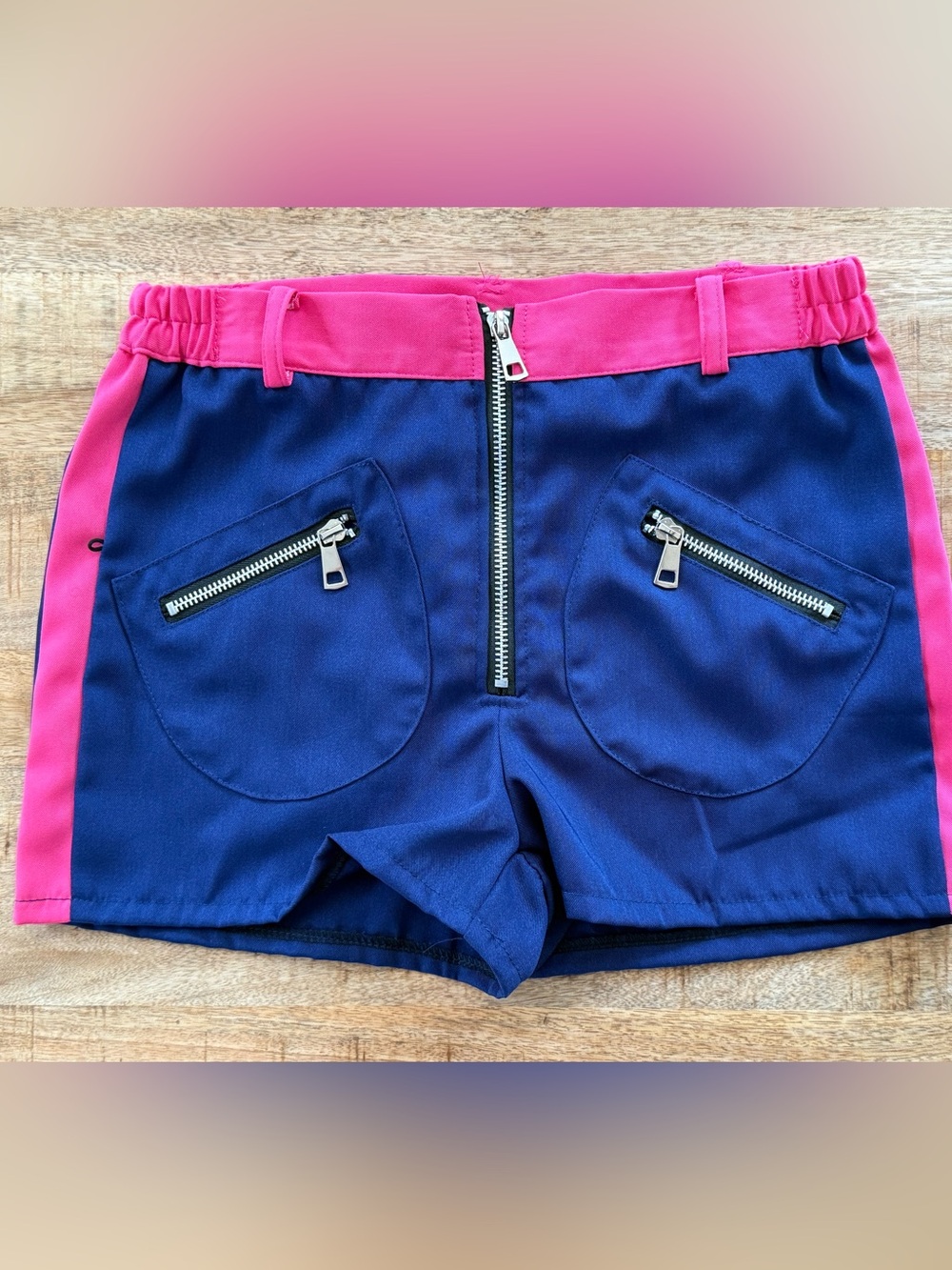 Y2K Colorblock Navy Pink Zip Pocket Shorts Indie Rave Skater Size M